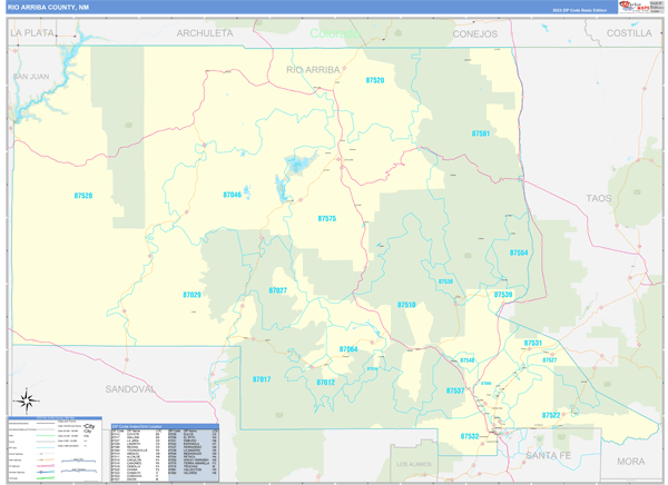 Rio Arriba County, NM Zip Code Wall Map
